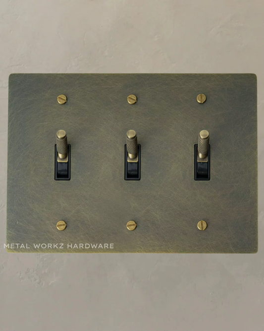Brass Modern Toggle Light Switch (3-Gang) Antique Bronze With Black Module