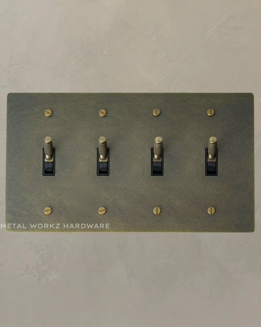 Brass Modern Toggle Light Switch (4-Gang) Antique Bronze With Black Module