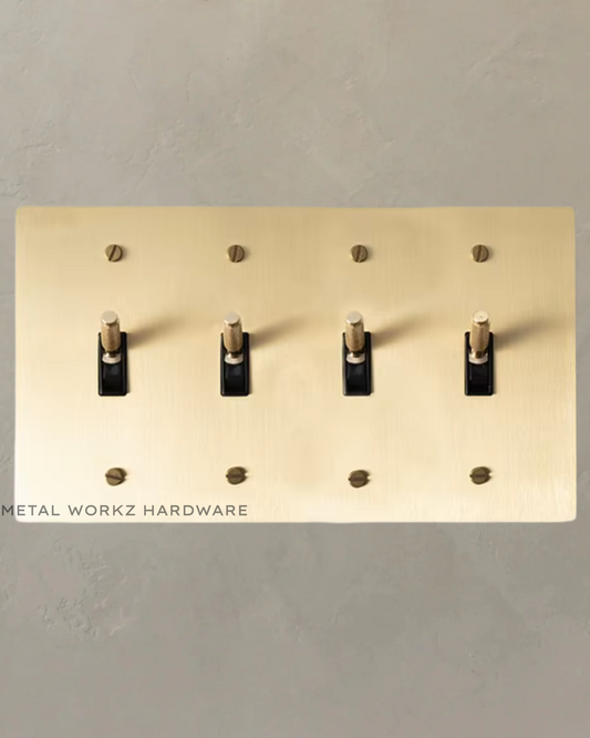 Brass Modern Toggle Light Switch (4-Gang) Brass With Black Module