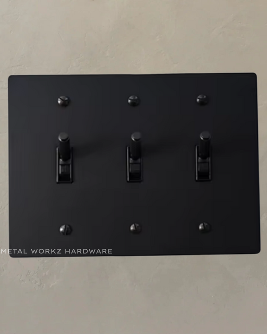 Brass Modern Toggle Light Switch (3-Gang) Black With Black Module