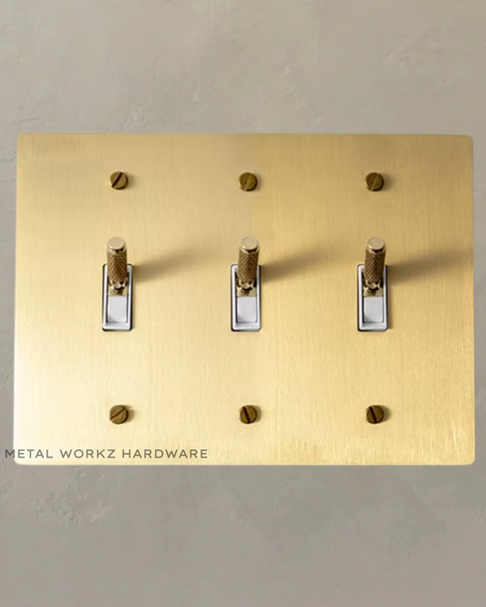 Brass Modern Toggle Light Switch (3-Gang) Brass With White Module