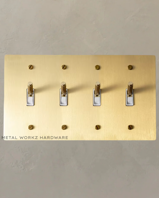 Brass Modern Toggle Light Switch (4-Gang) Brass With White Module
