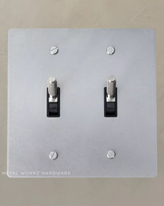 Brass Modern Toggle Light Switch (2-Gang) Satin Nickel With Black Module