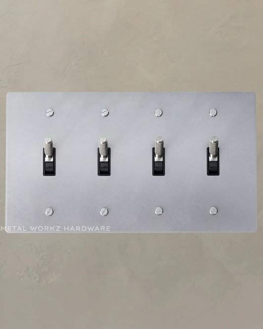 Brass Modern Toggle Light Switch (4-Gang) Satin Nickel With Black Module