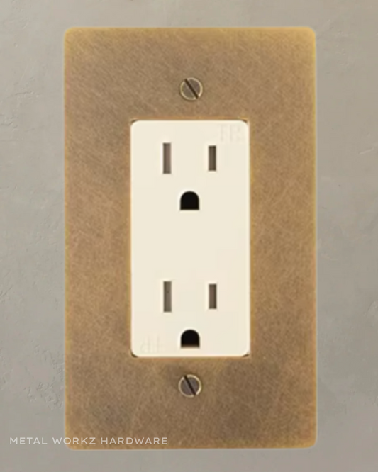 Brass Standard 15A Duplex Electrical Power Outlet (1-Gang) Aged Patina Brass With Ivory Module