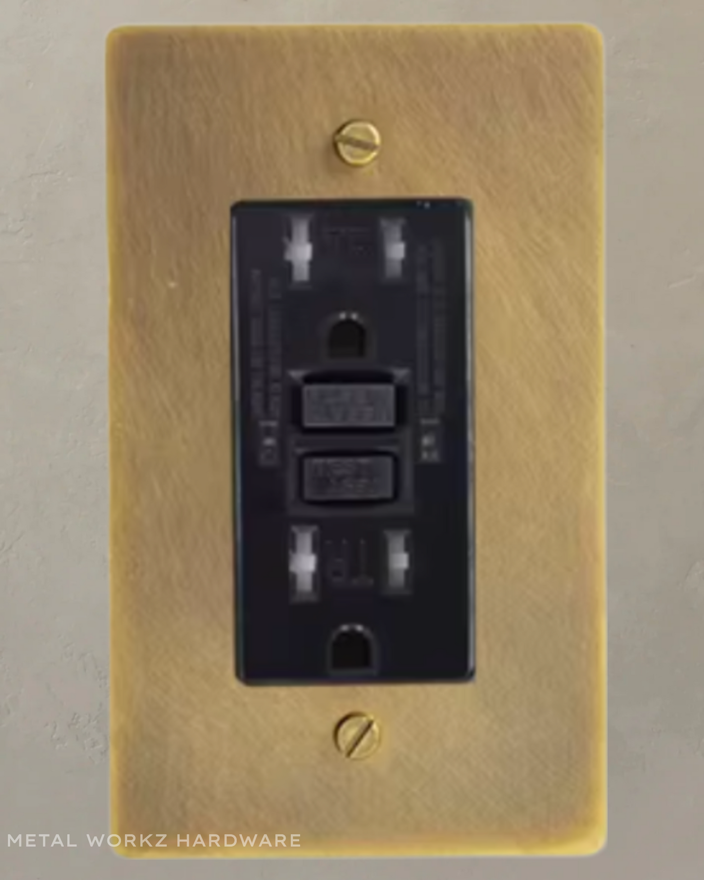 Brass GFCI Duplex Electrical Power Outlet (1-Gang) Aged Patina Brass With Black Module