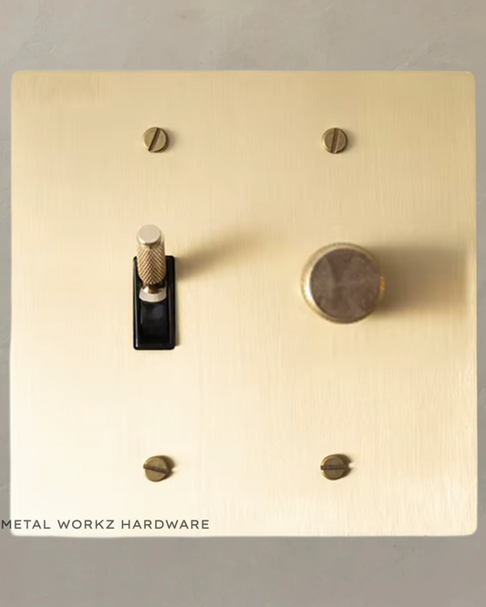 Brass Modern Toggle Light Switch + Rotary Dimmer Switch (2-Gang) Brass With Black Module