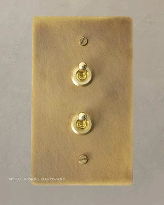 Brass Vintage Stacked Toggle Light Switch (2-Gang) Aged Patina Brass
