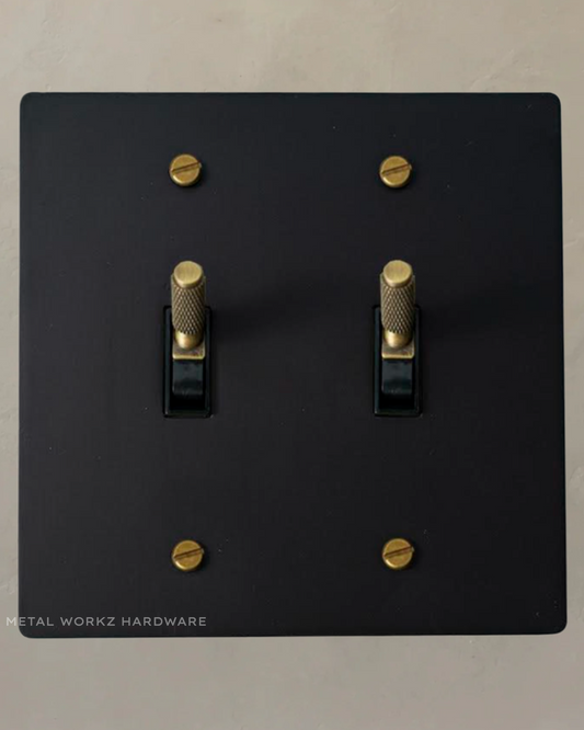Brass Modern Toggle Light Switch (2-Gang) Black + Antique Bronze With Black Module