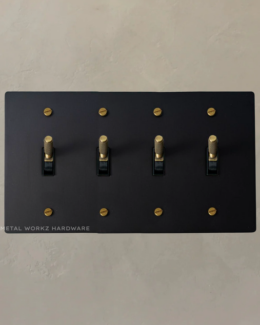 Brass Modern Toggle Light Switch (4-Gang) Black + Antique Bronze With Black Module