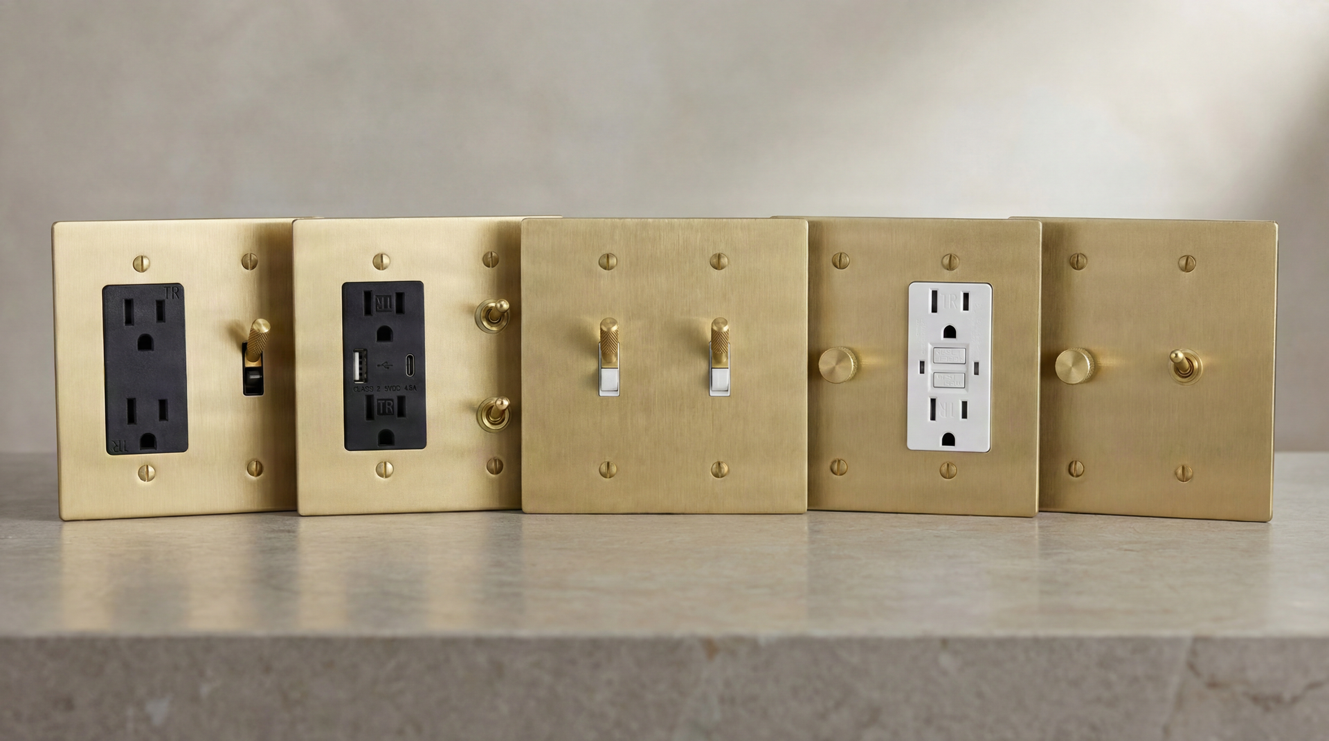 Satin Brass 2 Gang Light Switches - Desktop Hero