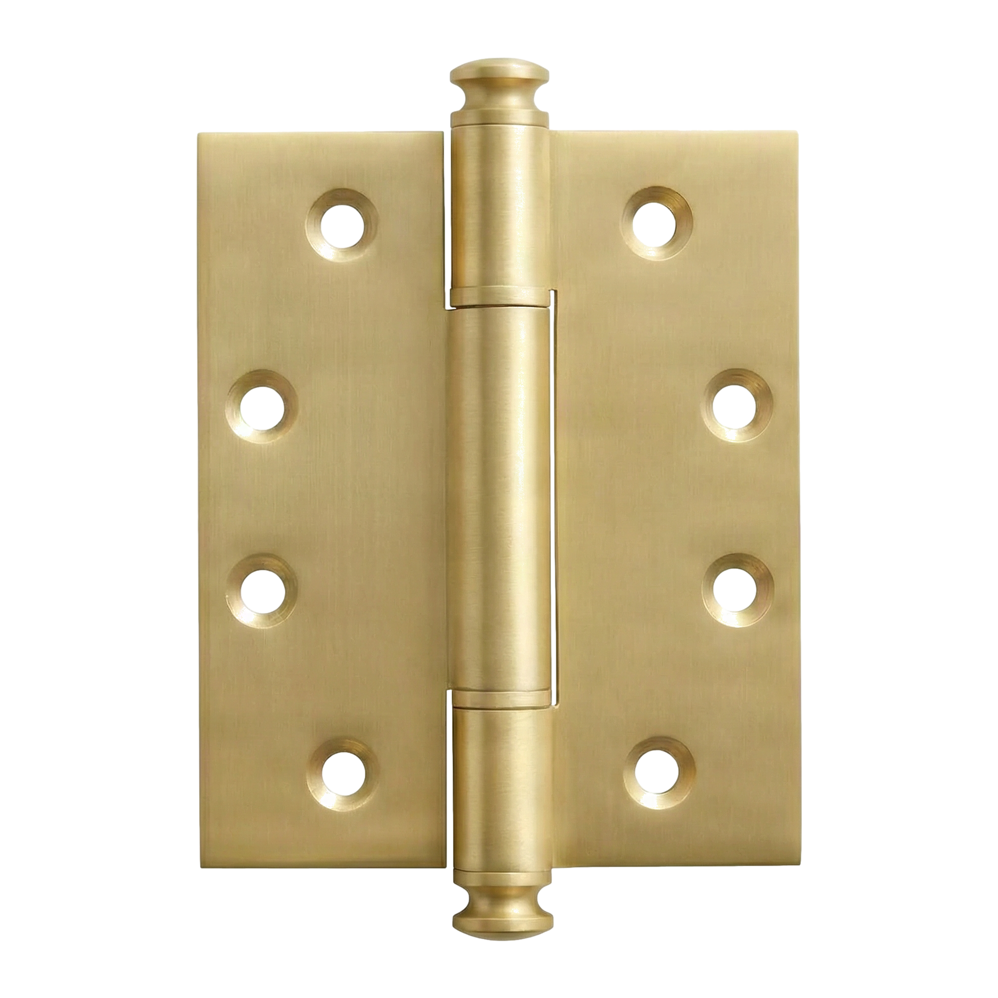Timeless satin brass hinge with elegant finials, crafted for lasting luxury.