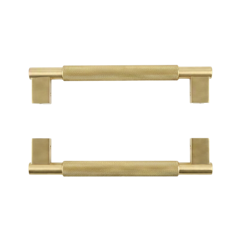 Timeless satin brass door pull grassetto 11 inch with knurled grip, embodying enduring luxury.