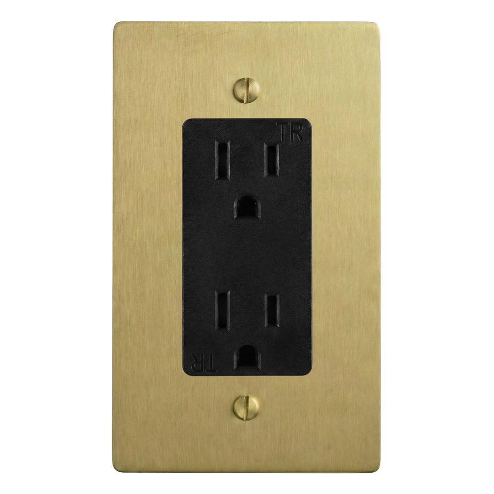 Satin Brass 1-Gang Duplex Outlet Switch Plate in Black