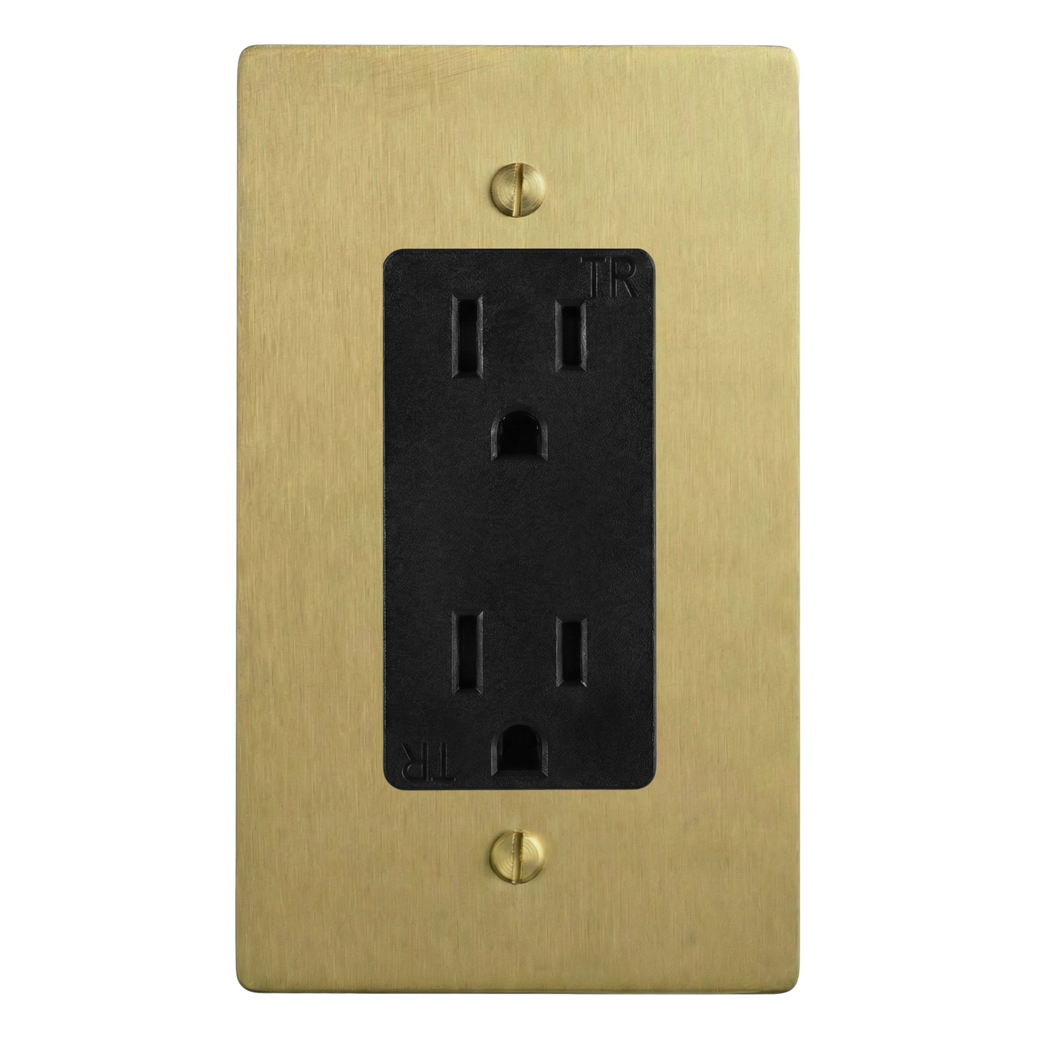 Satin Brass 1-Gang Duplex Outlet Switch Plate in Black