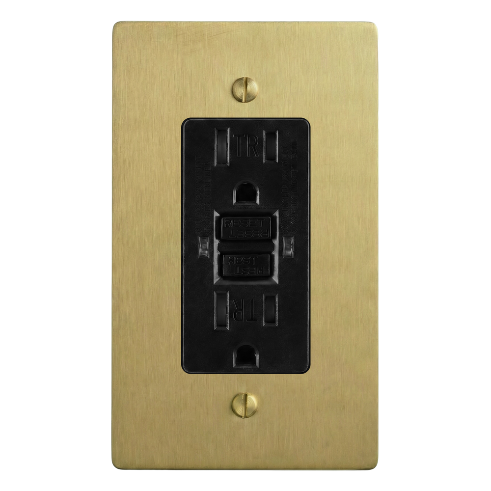 Satin Brass 1-Gang GFCI Outlet Switch Plate in Black