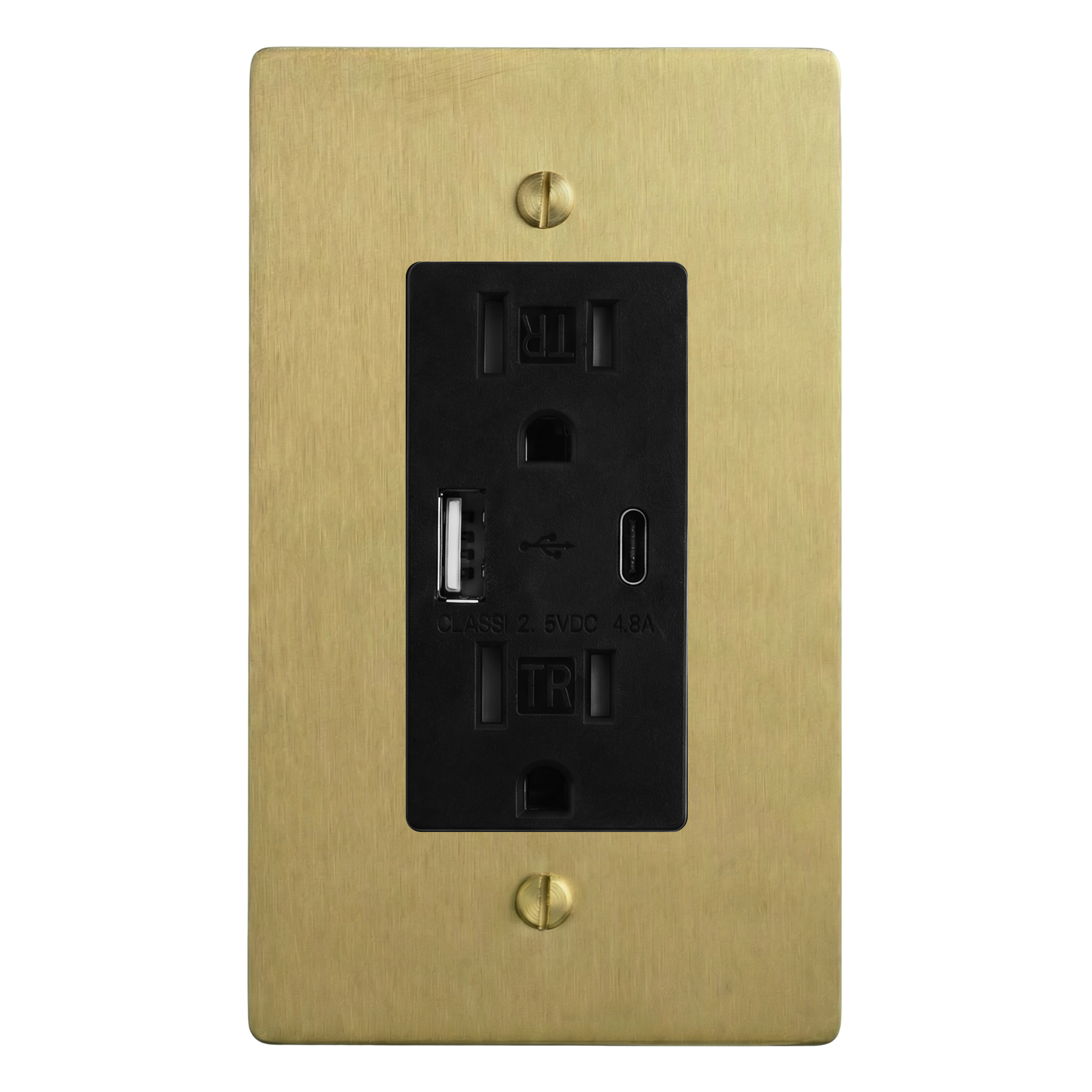 Satin Brass 1-Gang USB Outlet Switch Plate in Black