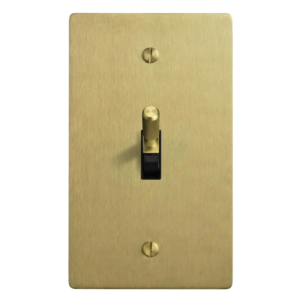 Satin Brass 1-Gang Toggle Switch Plate in Black