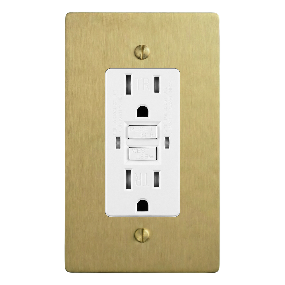 Satin Brass 1-Gang GFCI Outlet Switch Plate in White