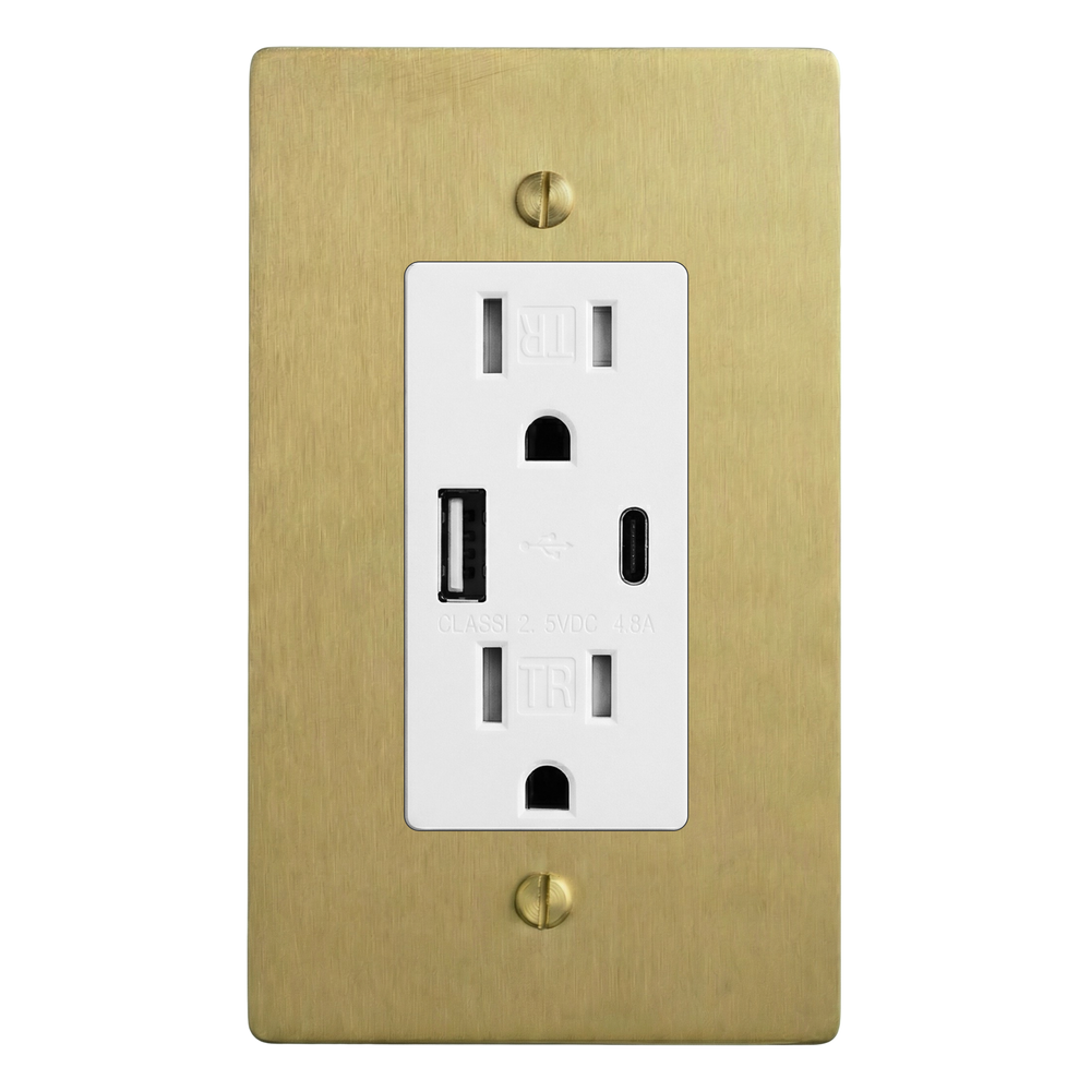 Satin Brass 1-Gang USB Outlet Switch Plate in White
