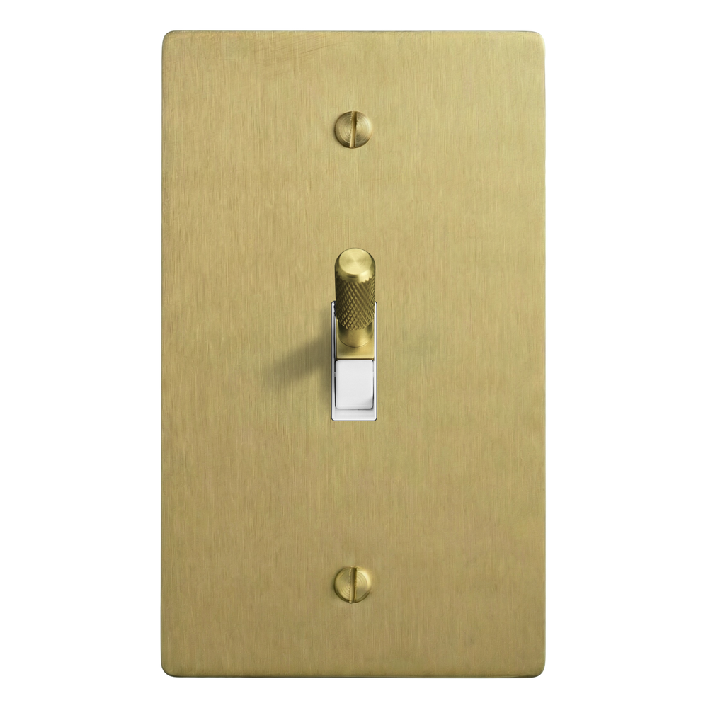 Satin Brass 1-Gang Toggle Switch Plate in White