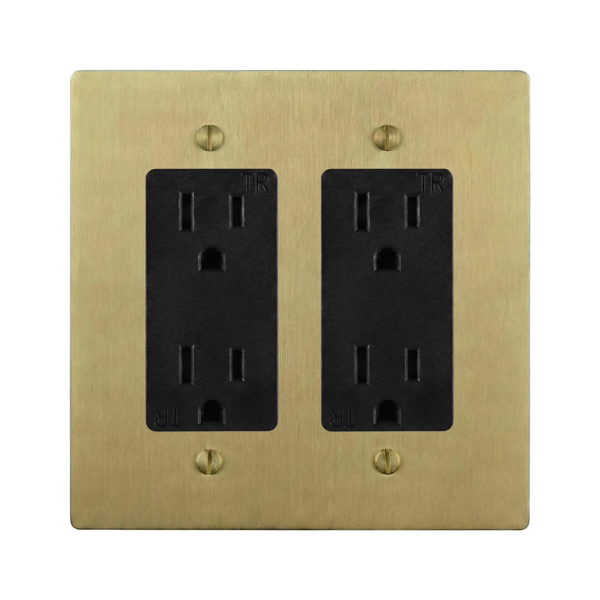 Satin Brass 2-Gang Duplex Outlet & Duplex Outlet Switch Plate in Black
