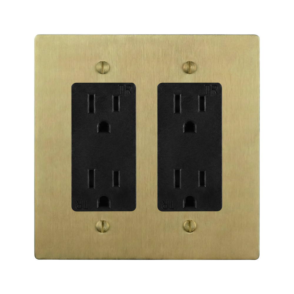 Satin Brass 2-Gang Duplex Outlet & Duplex Outlet Switch Plate in Black