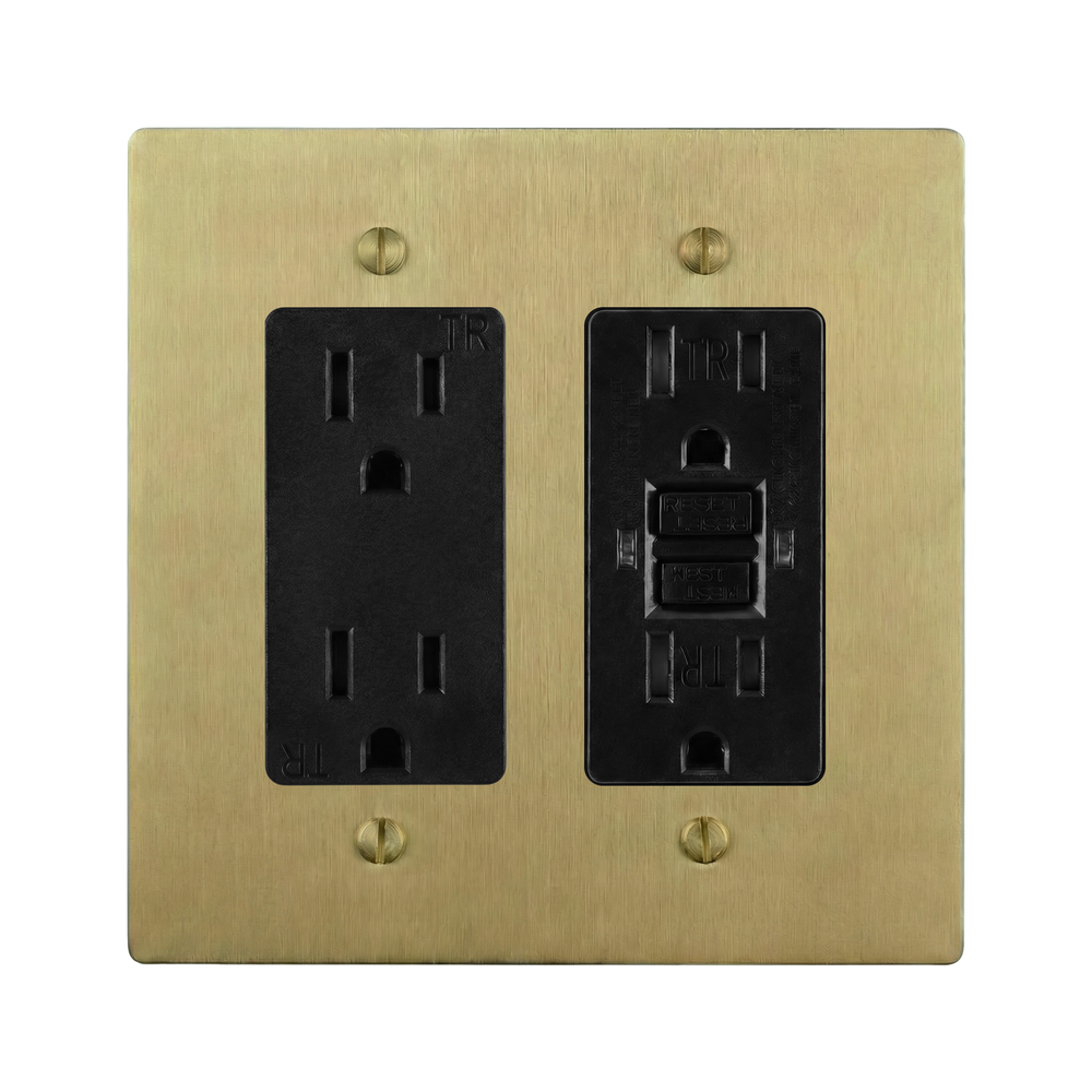 Satin Brass 2-Gang Duplex Outlet & GFCI Outlet Switch Plate in Black