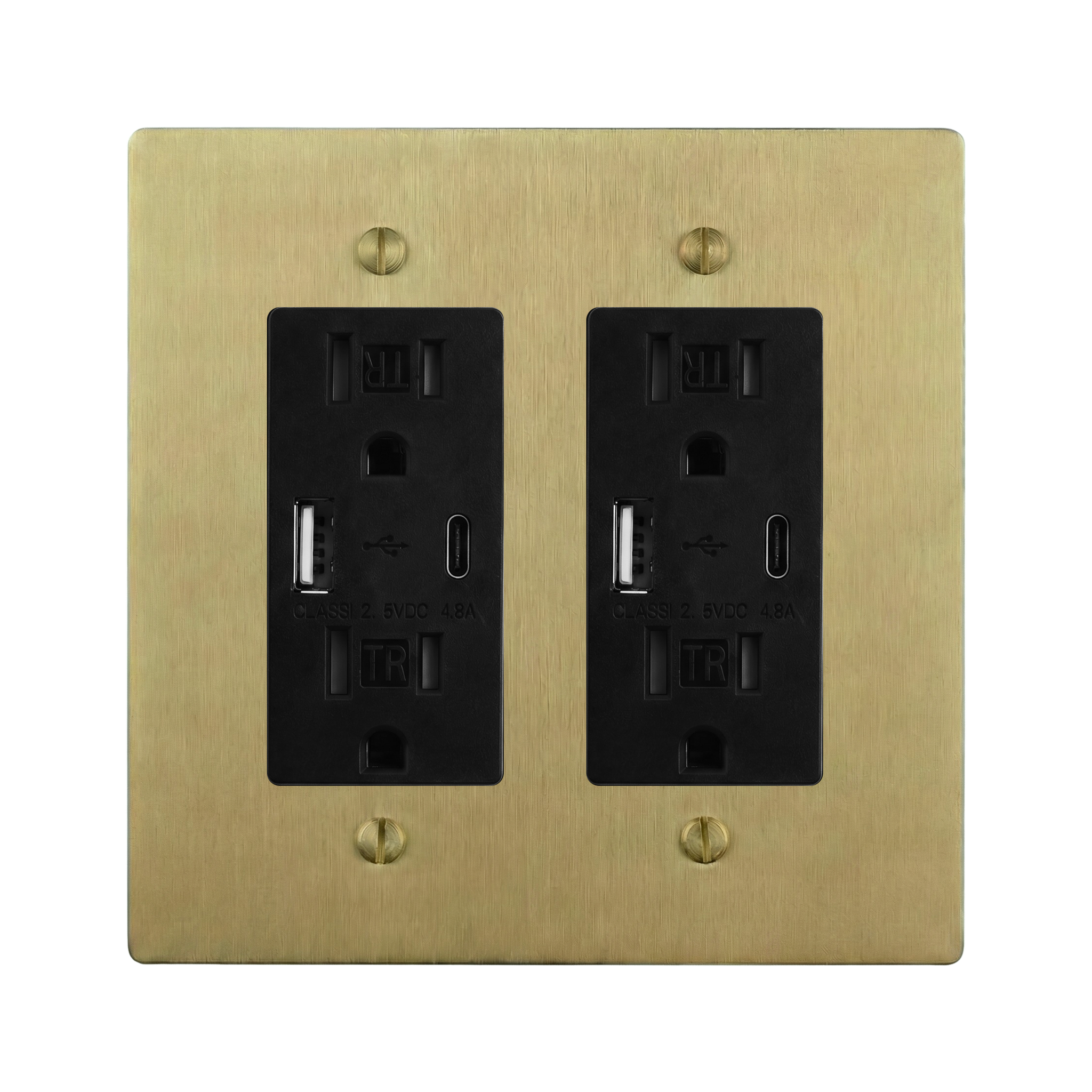 Satin Brass 2-Gang USB Outlet & USB Outlet Switch Plate in Black