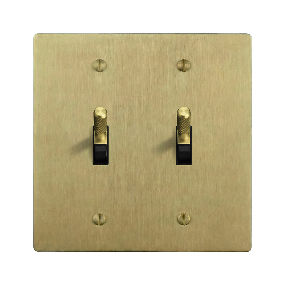Satin Brass 2-Gang Toggle & Toggle Switch Plate in Black