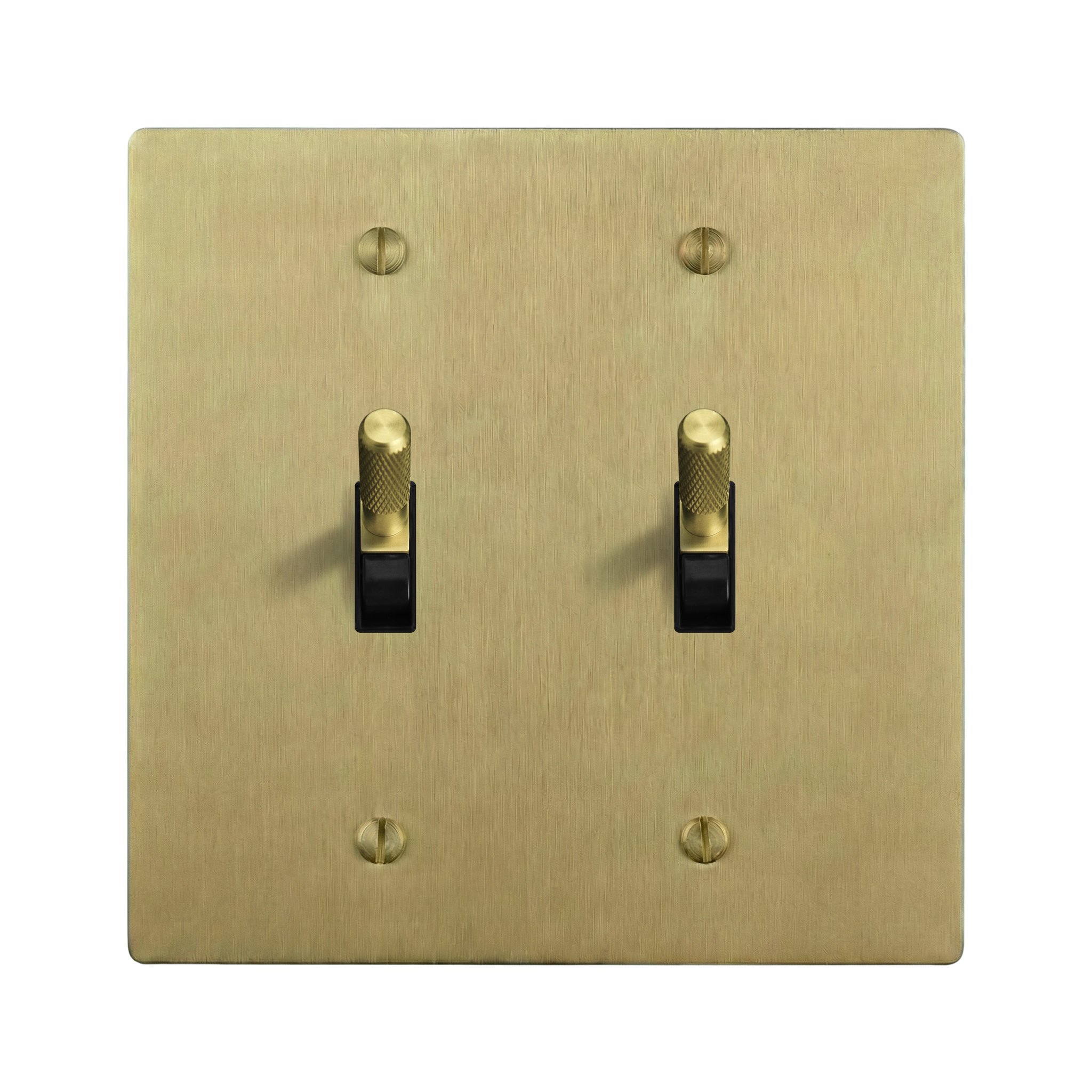 Satin Brass 2-Gang Toggle & Toggle Switch Plate in Black