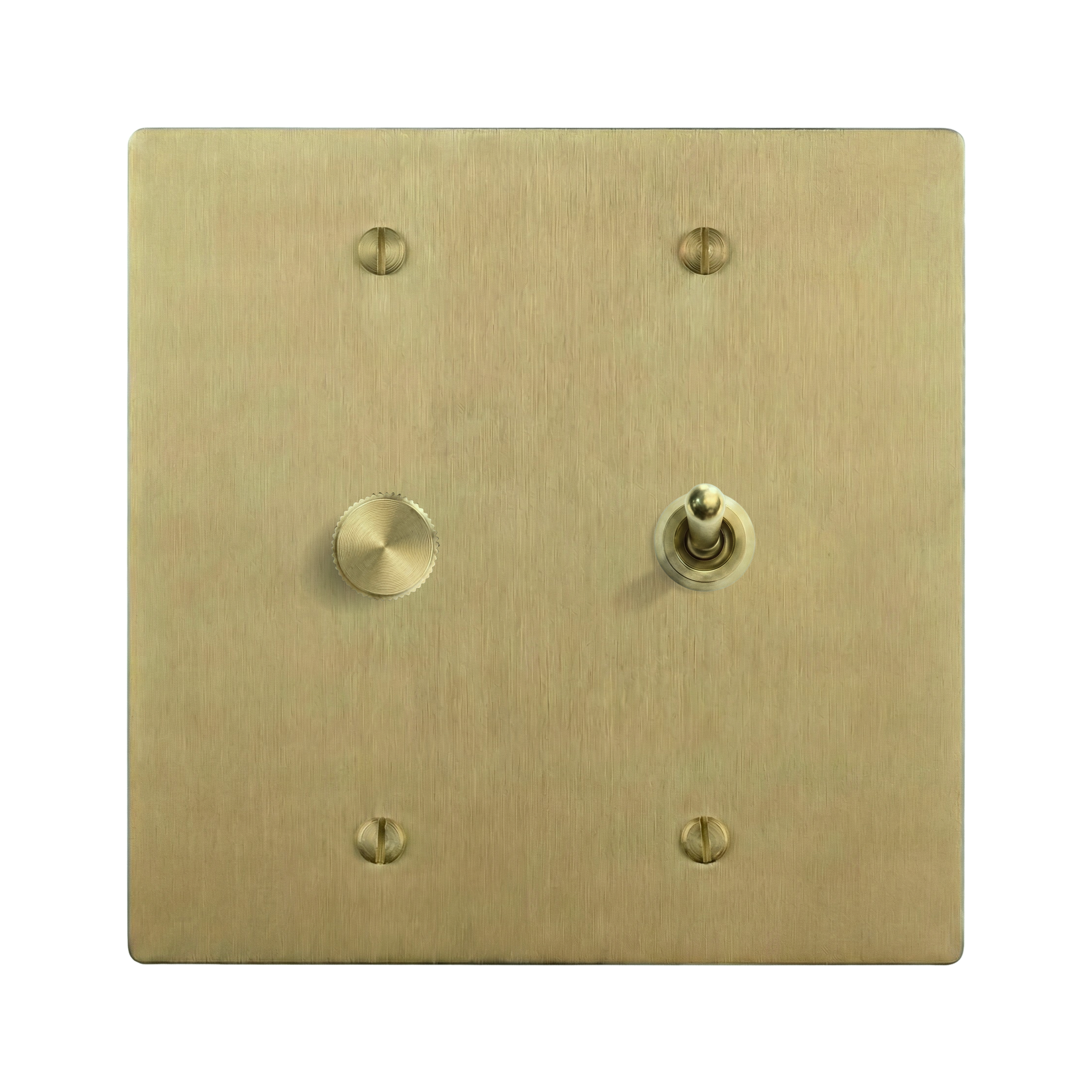 Satin Brass 2-Gang Dimmer & Vintage Toggle Switch Plate
