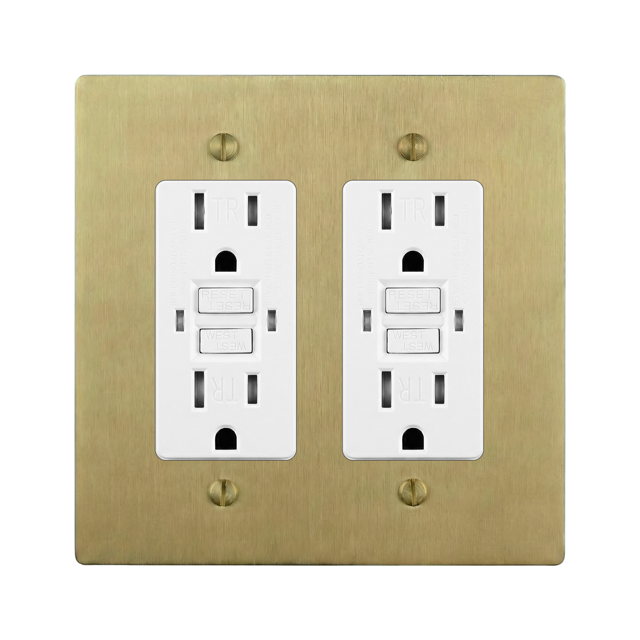 Satin Brass 2-Gang GFCI Outlet & GFCI Outlet Switch Plate in White