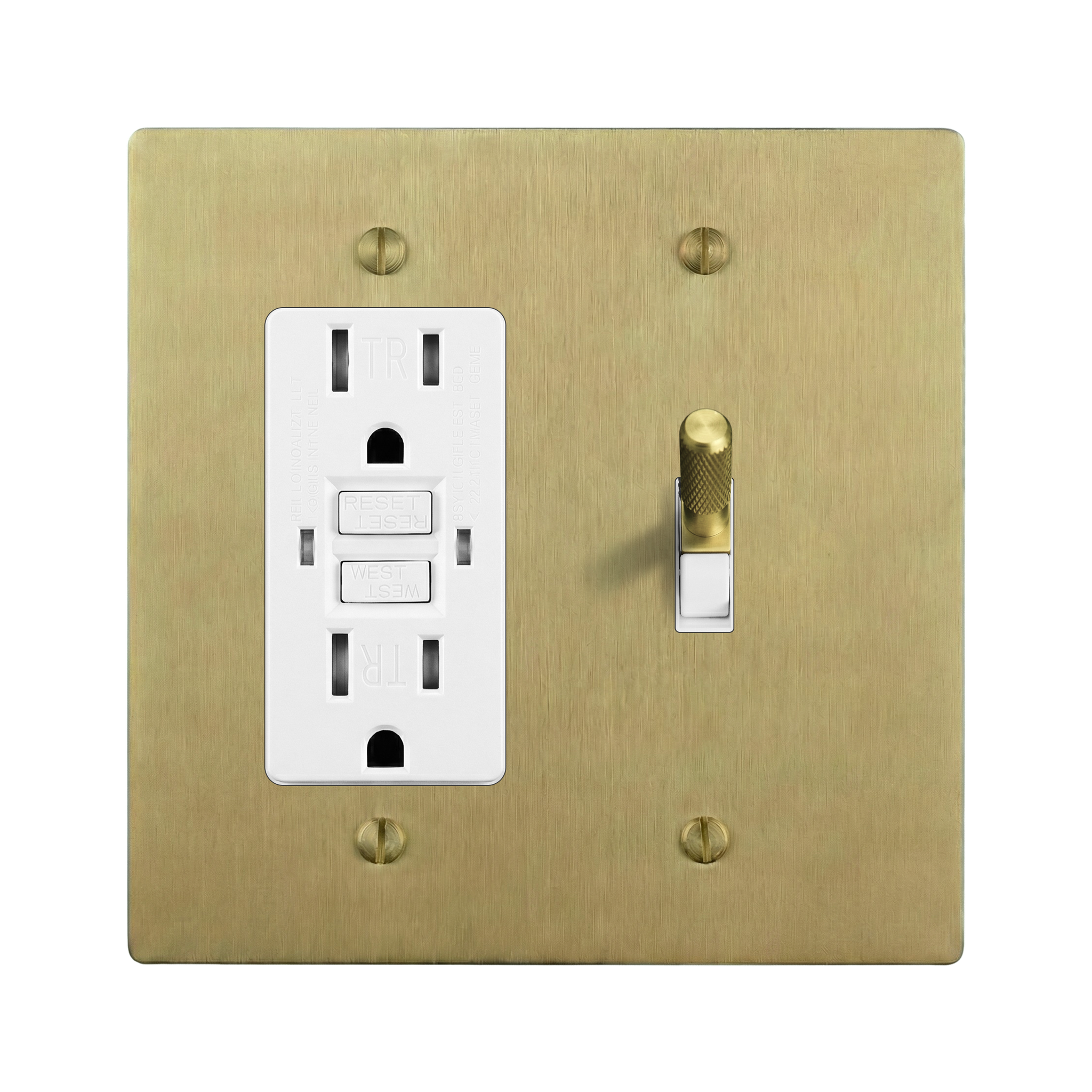 Satin Brass 2-Gang GFCI Outlet & Toggle Switch Plate in White
