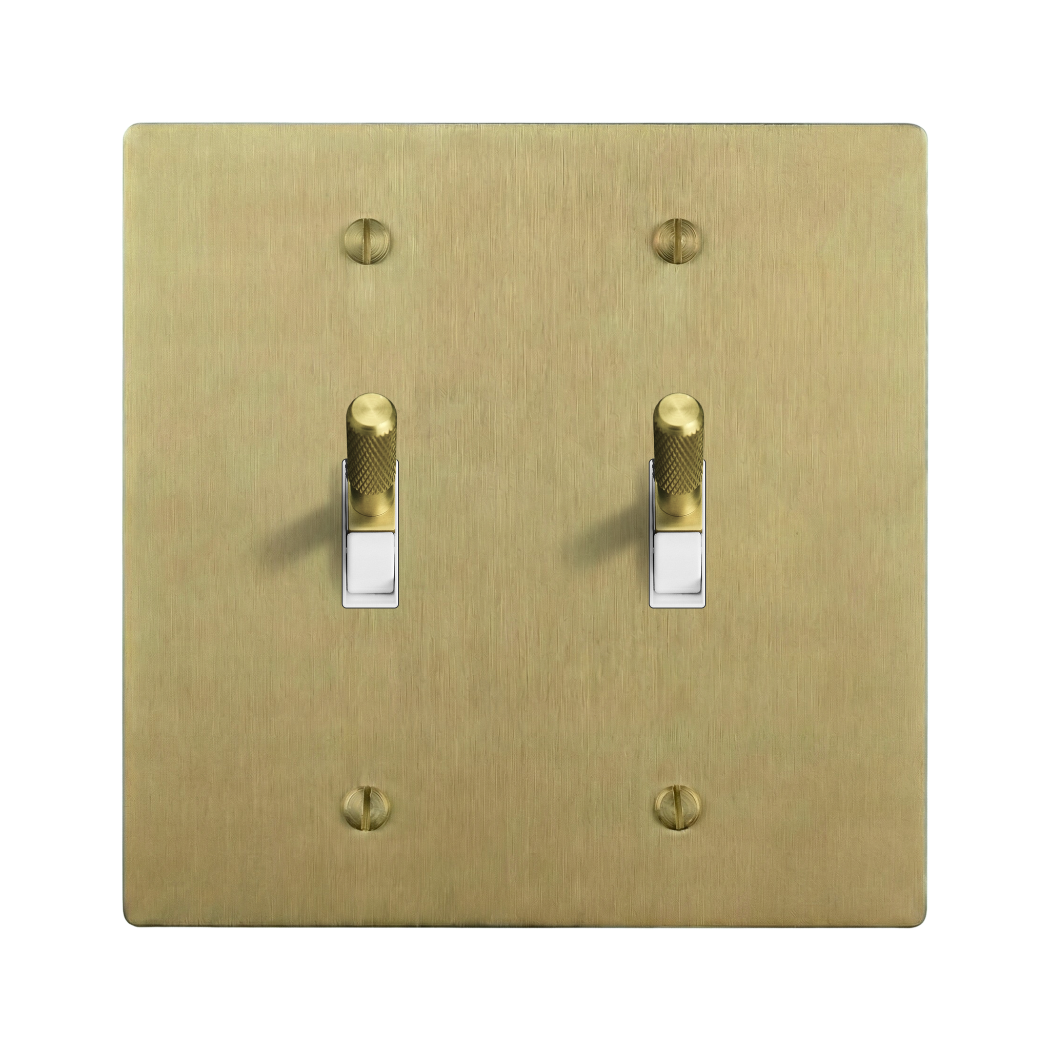Satin Brass 2-Gang Toggle & Toggle Switch Plate in White