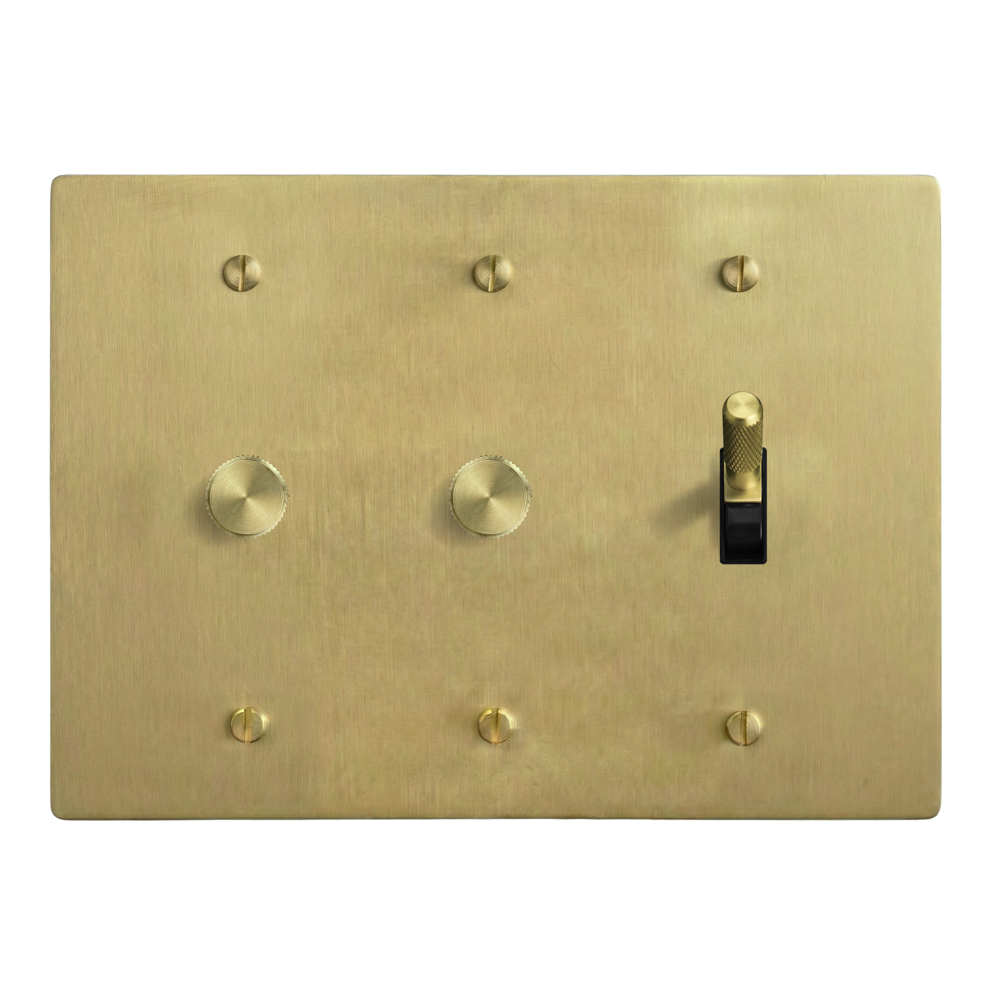 Satin Brass 3-Gang Dimmer, Dimmer & Toggle Switch Plate in Black