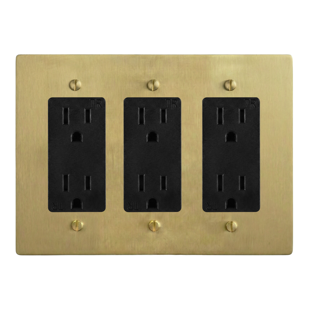 Satin Brass 3-Gang Duplex Outlet, Duplex Outlet & Duplex Outlet Switch Plate in Black
