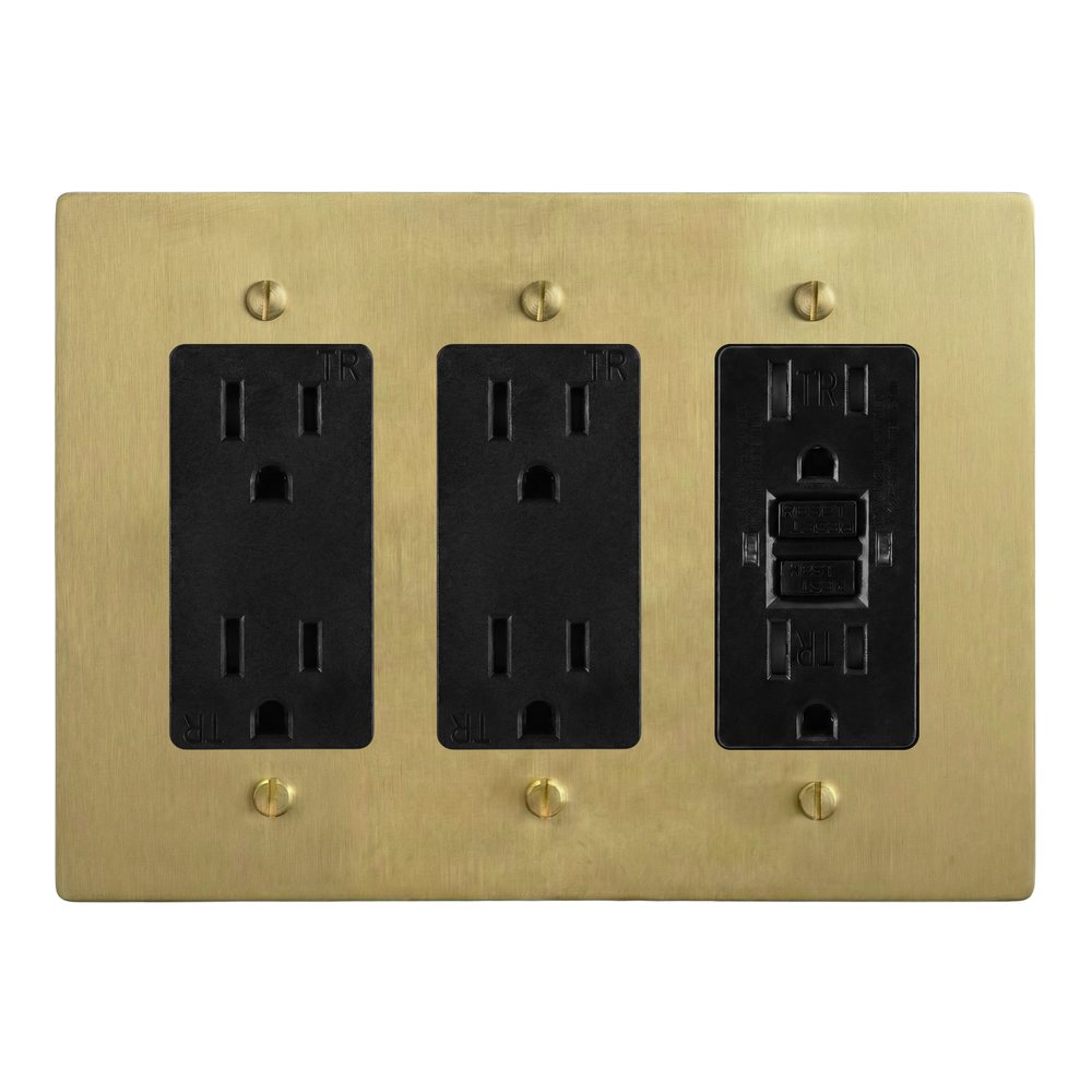 Satin Brass 3-Gang Duplex Outlet, Duplex Outlet & GFCI Outlet Switch Plate in Black