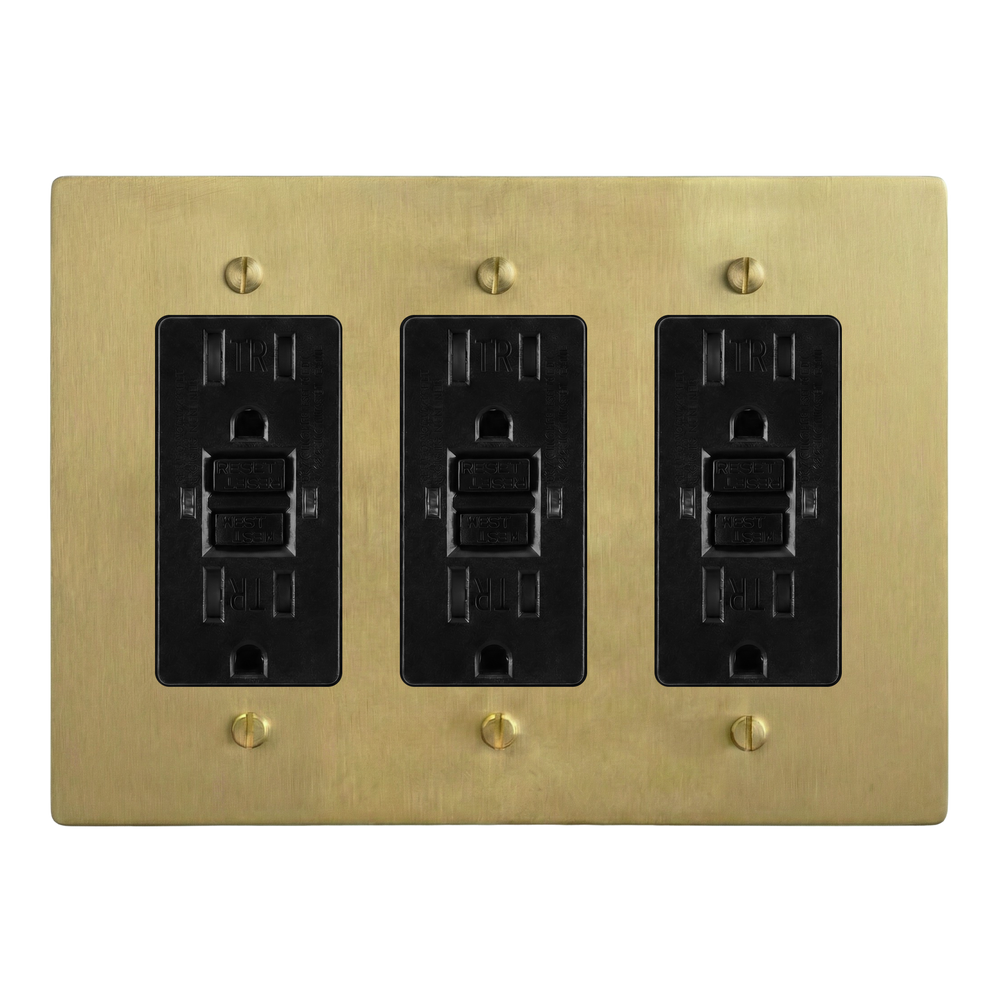 Satin Brass 3-Gang GFCI Outlet, GFCI Outlet & GFCI Outlet Switch Plate in Black