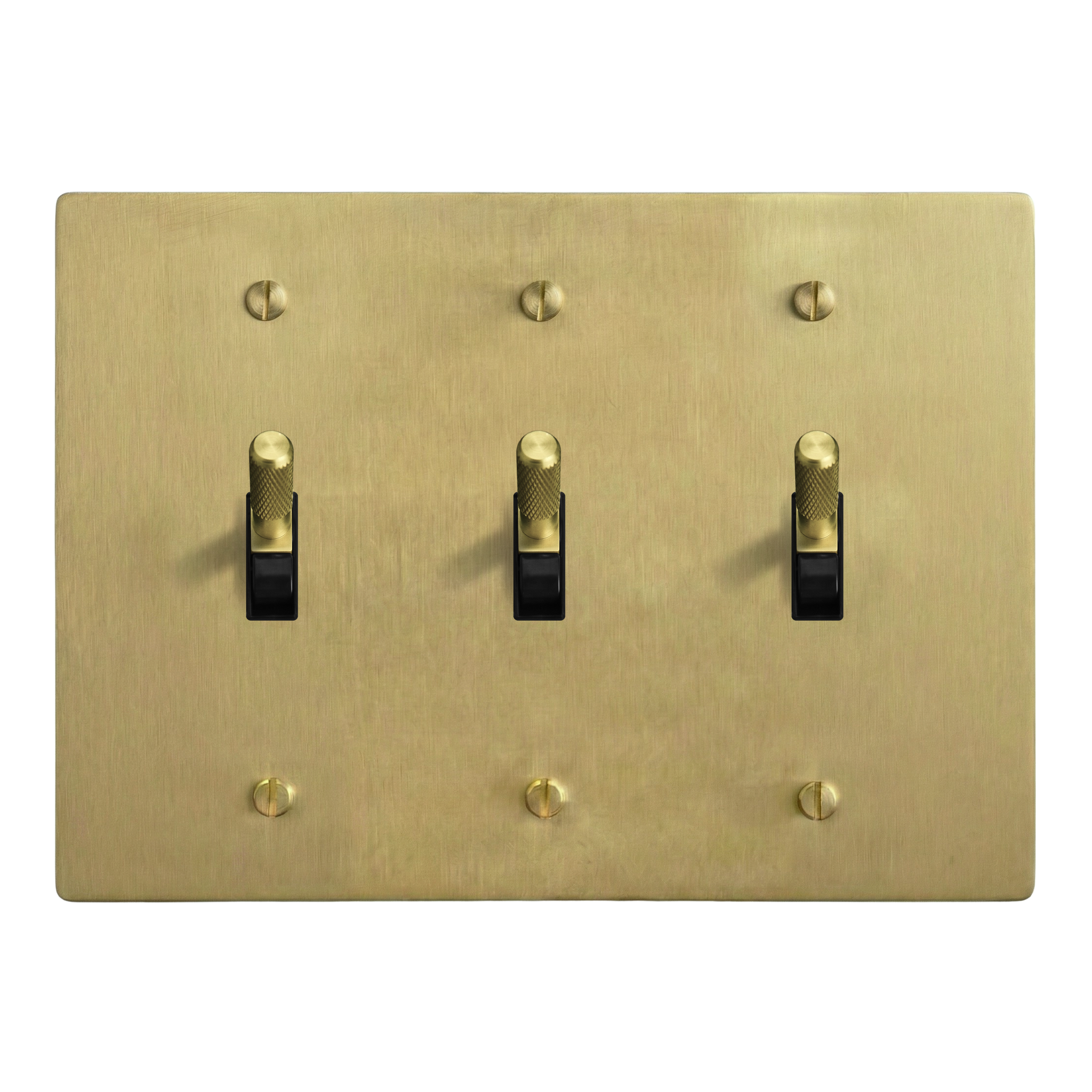 Satin Brass 3-Gang Toggle, Toggle & Toggle Switch Plate in Black