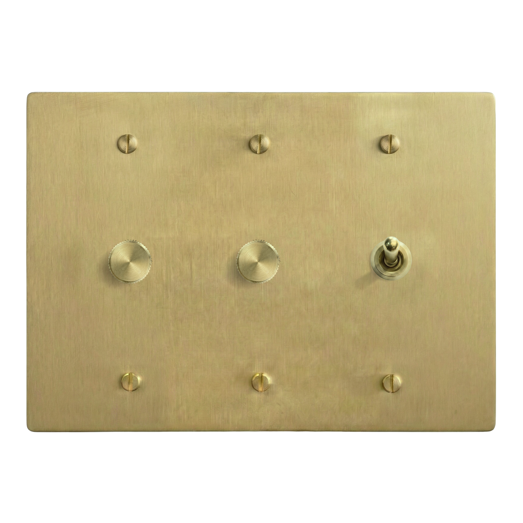 Satin Brass 3-Gang Dimmer, Dimmer & Vintage Toggle Switch Plate