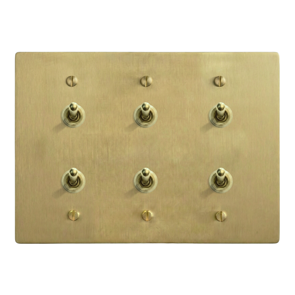 Satin Brass 3-Gang Stacked Vintage Toggle, Stacked Vintage Toggle & Stacked Vintage Toggle Switch Plate