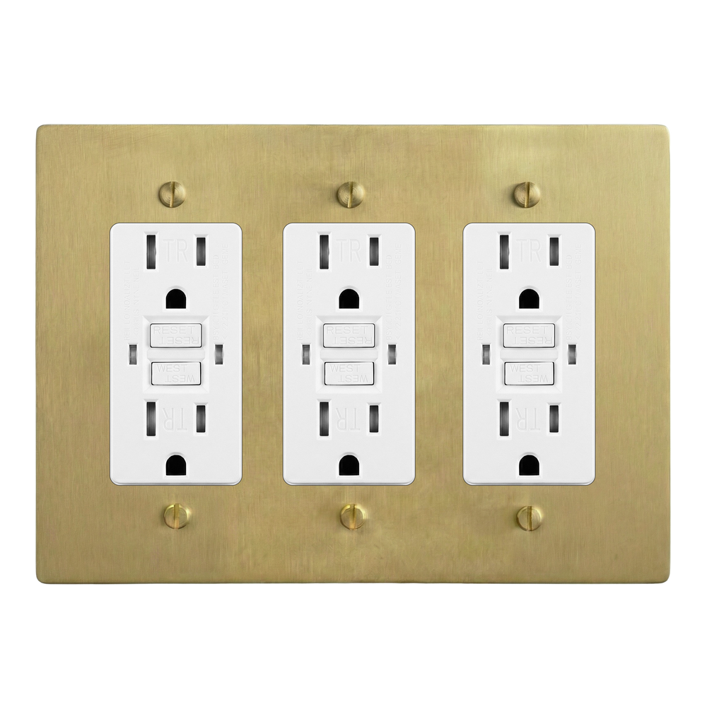 Satin Brass 3-Gang GFCI Outlet, GFCI Outlet & GFCI Outlet Switch Plate in White