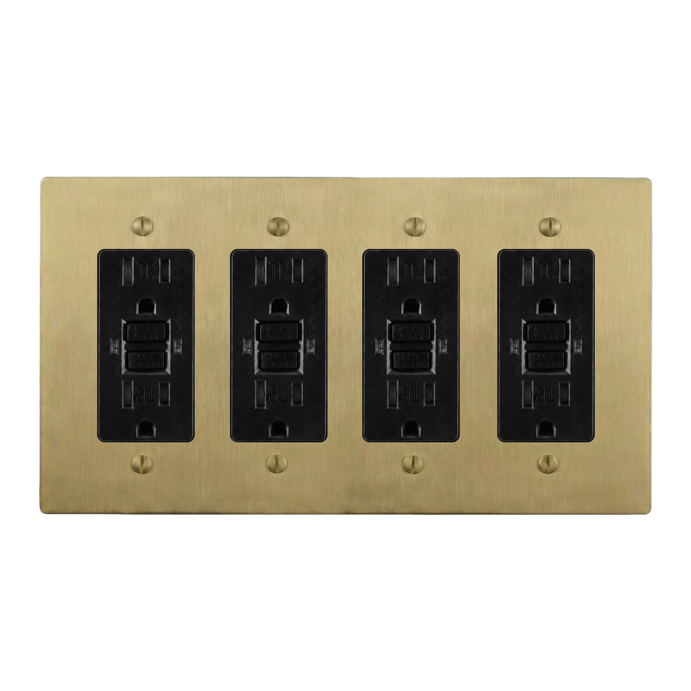 Satin Brass 4-Gang GFCI Outlet, GFCI Outlet, GFCI Outlet & GFCI Outlet Switch Plate in Black