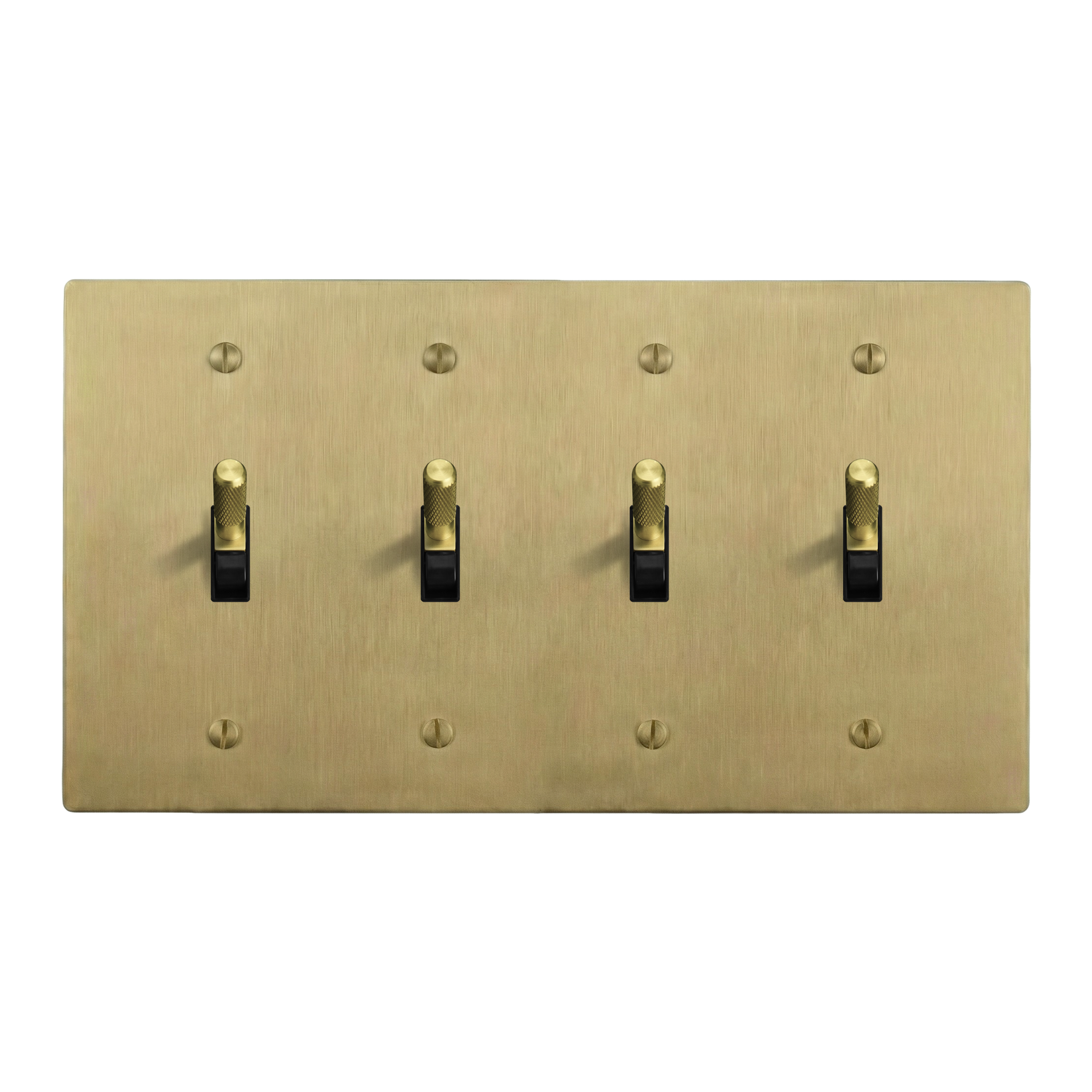 Satin Brass 4-Gang Toggle, Toggle, Toggle & Toggle Switch Plate in Black