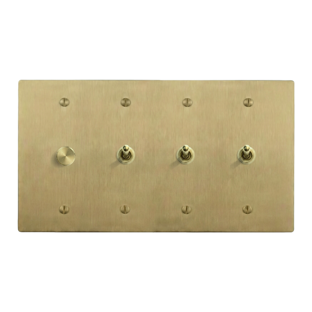 Satin Brass 4-Gang Dimmer, Vintage Toggle, Vintage Toggle & Vintage Toggle Switch Plate