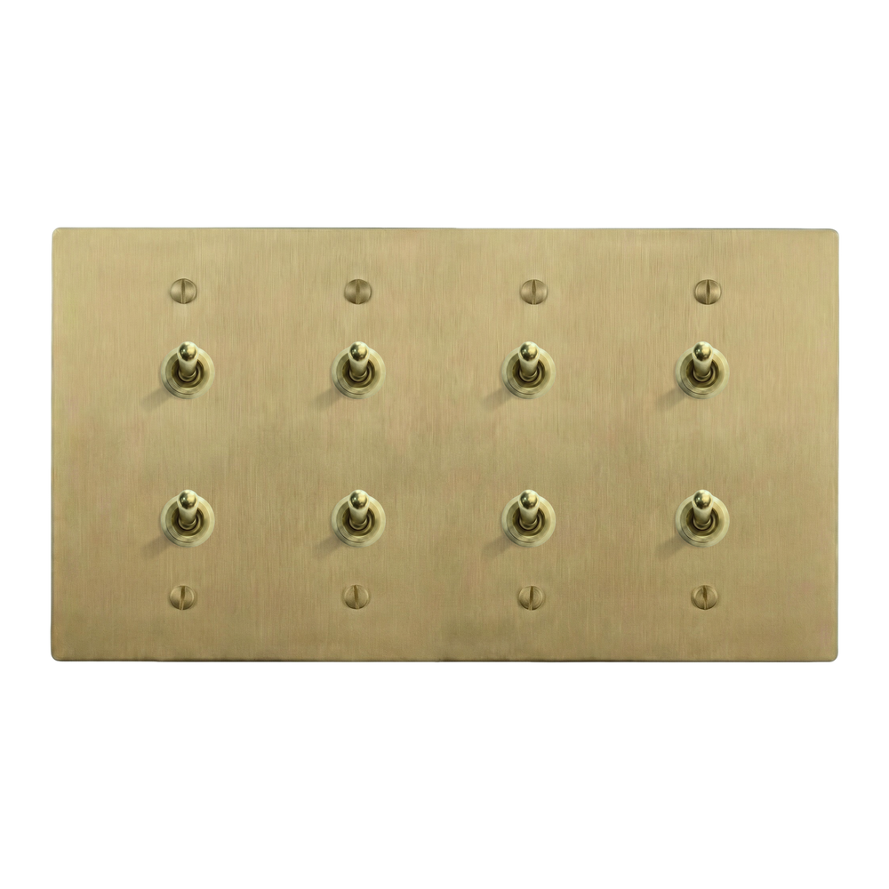 Satin Brass 4-Gang Stacked Vintage Toggle, Stacked Vintage Toggle, Stacked Vintage Toggle & Stacked Vintage Toggle Switch Plate