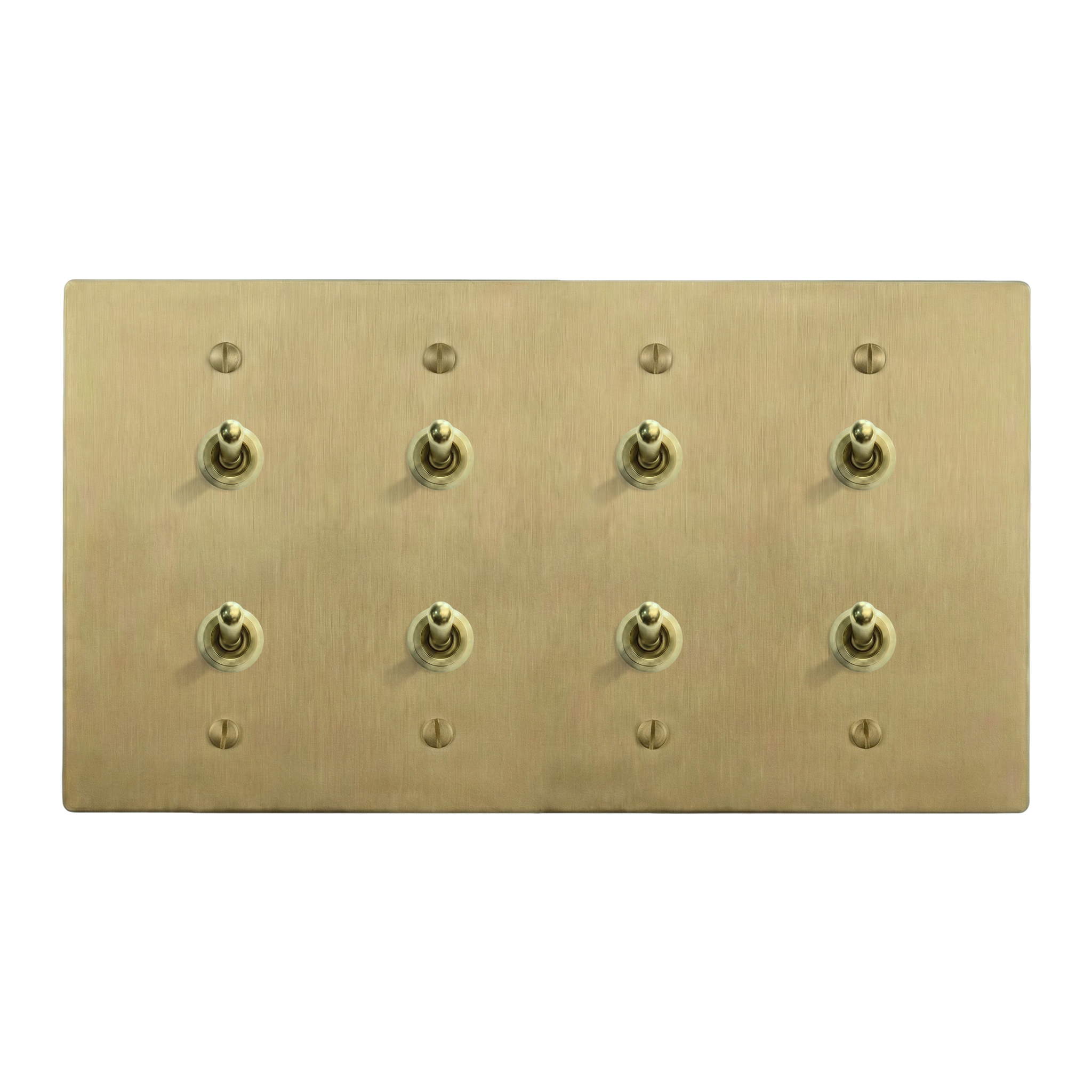 Satin Brass 4-Gang Stacked Vintage Toggle, Stacked Vintage Toggle, Stacked Vintage Toggle & Stacked Vintage Toggle Switch Plate