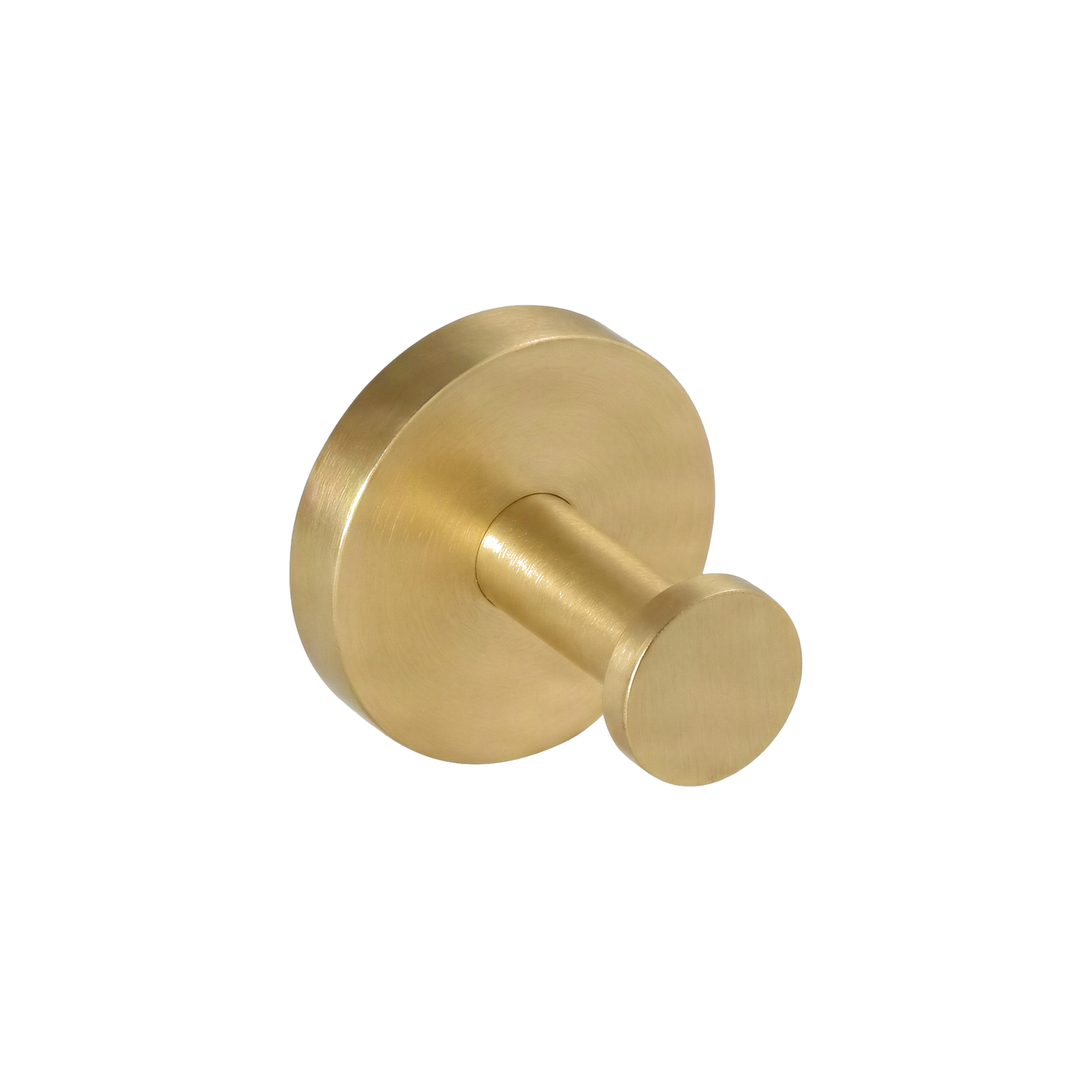 Solid satin brass towel hook with a subtle brushed finish, embodying minimalist permanence.