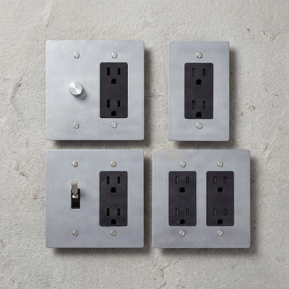 Elegant satin nickel wall hardware with power outlets and controls